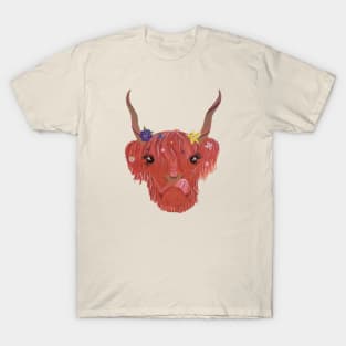 Highland Flower Cow Face T-Shirt